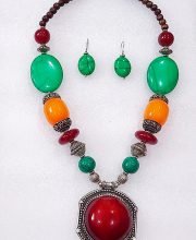 Multicolor Wonderful Classy Stone Beads Necklace Set with Round Pendant