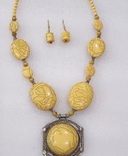 Banana Yellow color Wonderful Classy Beads Necklace Set with Round Pendant