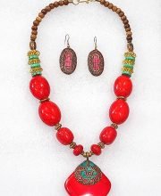 Ruby Red Wonderful Classy Stone Beads Necklace Set with Nice Pendant