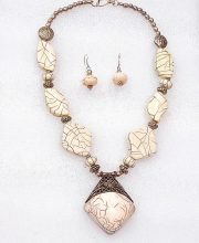 Daisy White Wonderful Classy Stone Beads Necklace Set with Square Pendant