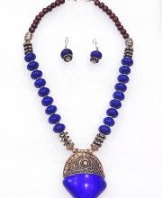Admiral Blue Wonderful Classy Stone Beads Necklace Set with Pendulum Pendant