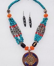 Multicolor Wonderful Classy Stone Beads Necklace Set with Round Pendant