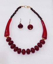 Maroon Red Wonderful Classy Stone Beads Necklace Set With Square Pendant