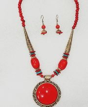 Crimson Red and Arctic Blue Color Wonderful Classy Beads with Gold Plated Necklace