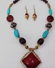Multicolor Wonderful Classy Stone Beads Necklace Set with Square Pendant
