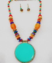 Multicolor Wonderful Classy Stone Beads Necklace Set with Round Pendant