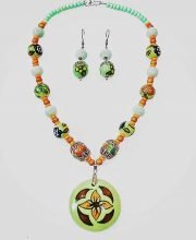 Multicolor Wonderful Hand Painted Classy Beads Necklace with Round Pendant