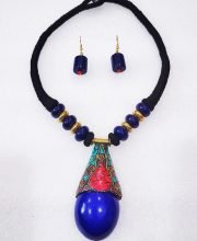 Admiral Blue Wonderful Classy Stone Beads Necklace Set with Multicolor Pendulum Pendant