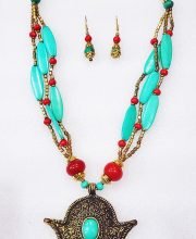 Arctic Blue and Ruby Red Wonderful Classy Stone Beads Necklace Set with Gold Plated Pendant
