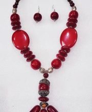 Ruby Red Wonderful Classy Stone Beads Necklace Set