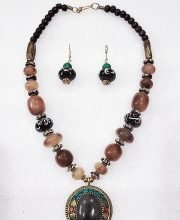 Peanut Butter Brown and Stone Black Wonderful Classy Beads Necklace Set