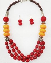 Ruby Red and Dandelion Yellow Color Wonderful Classy Three Layer Beads Necklace