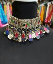 Vintage Unique Gold Plated Choker Necklace Multi Color Glass Stones