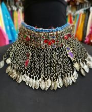 Vintage Unique Choker Necklace Multi Color Glass Stones