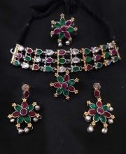 Dual Tone Crystal Stone Necklace Set