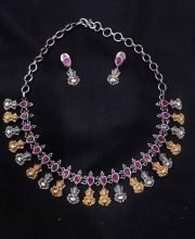 Silver and Gold Plated Enamel and Glass Necklace