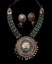 Gold Plated Enamel Premium Quality Dual Tone and Crystal Stone Necklace Set