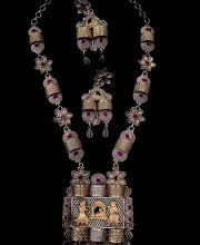 Silver and Gold Plated Enamel and Glass Necklace with Earring