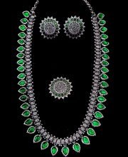 Silver Plated Enamel Glass Necklace Set
