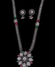 Silver Plated Enamel and Glass Necklace Set