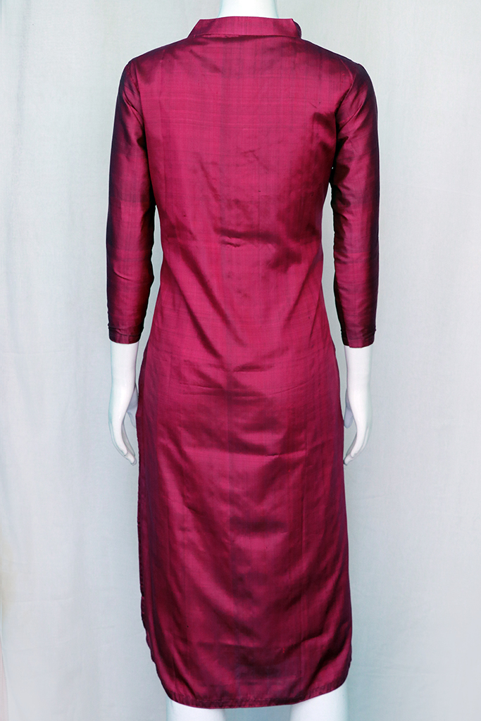 Maroon Color Daily Wear Pretty Embroidered Work Art Silk Fabric Kurti