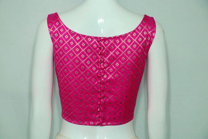 pink blouse with silver zari