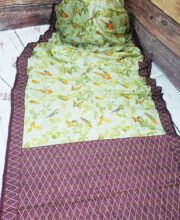 Light Green & Maroon Color Printed Silk Saree