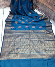 Turquoise Blue Color Silk Cotton Saree