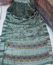 Green Color Printed Silk Saree