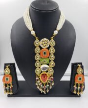 Multi Color Kundan Necklace Set With Pearl Tassel And Beads
