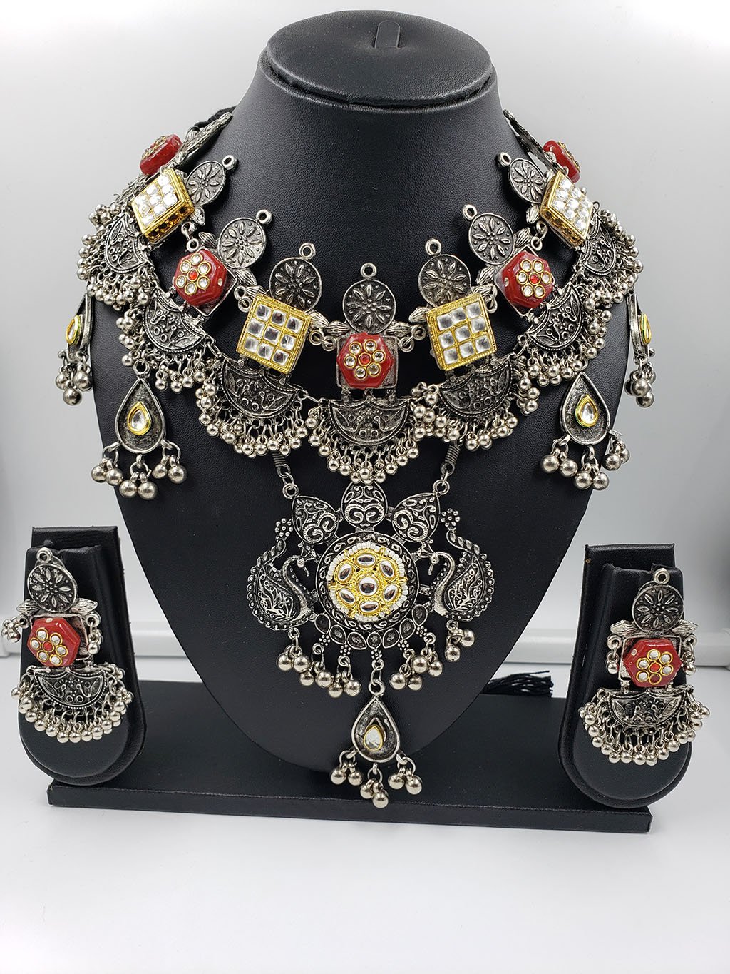 German Silver Kundan Necklace Set Ritz Fashion Trendz