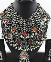 German Silver Meena Kari Necklace Set With Beads