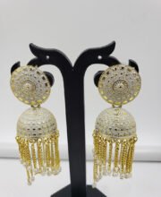 White Color Alloy Metal Jhumka With Beads