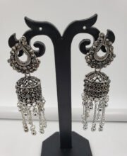 Black Polished Jhumka With Stone