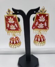 Red Color Meena Kari Jhumka With Beads