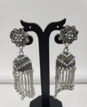 Black Polished Jhumka With Stone