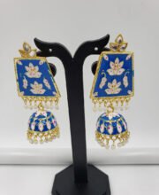 Blue Color Meena Kari Jhumka With Beads