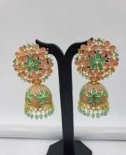 Sea Green & Peach Color Jhumka With Stone & Beads