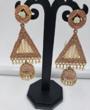 Pink Color Jhumka With Beads