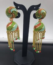 Multi Color Gold Plated Jhumka With Beads