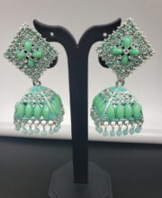 Sea Green Color Jhumka With Stone and Beads