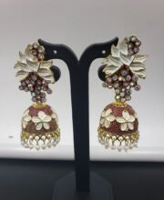 Maroon Color Jhumka With Stone & Beads