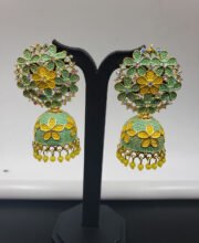 Green And Yellow Color Jhumka With Beads