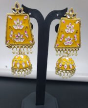 Yellow Color Meena Kari Jhumka With Beads