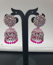 Pink Color Jhumka With Stone And Beads