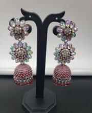 Maroon Color Jhumka With Stone And Beads