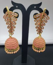 Peach Color Jhumka With Stone And Beads