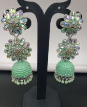 Sea Green Color Jhumka With Stone And Beads