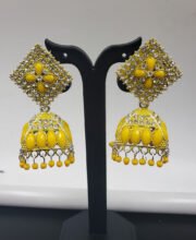 Yellow Color Jhumka With Stones And Beads