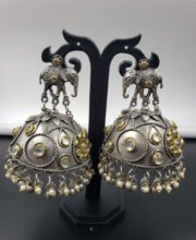 Black Metal Jhumka With Kundan Work